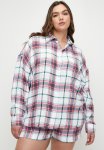 Cotton On Plus Flannel Boyfriend Long Sleeve Shirt - Toni Check navy green red