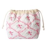 Quilted Floral Cosmetic Bag - Korean Style Tote