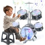 Kids Drum Set For Toddlers 1-3 Upgraded Jazz Drum Set For Kids Musical Instrument Toys & Lights & All Plastic Percussion Beginne