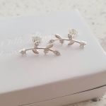 Mabel 925 Sterling Silver Cz Stone Leaf Ear Pin Earrings
