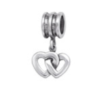 C1215-C29551 - 925 Sterling Silver Antique Look Hearts Dangle European Charm Bead