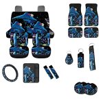 Widea Tripped Mushroom Car Seat Covers Sets For Women 17 Pcs Galaxy Mushroom Snail Auto Floor Mat+steering Wheel Wrap+keychain+m