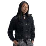 Goldair Gold Circle Button Fluffy Cardi - Black Free