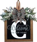Last Name All Year Round Front Door Wreath With 26 Initial Letter Welcome Sign All Seasons Eucalyptus Garland And Bow Farmhouse
