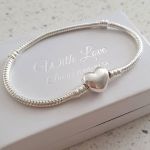 C724 - 925 Sterling Silver European Charm Bracelet Heart Clip Open 16-19CM - 16CM
