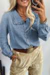 Beau Blue Ruffled Peter Pan Collar Western Denim Shirt - Beau Blue XL UK14-16 SA38-40