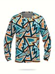 Men's Geometric Print Sun Protection Shirt Active Long Sleeve Crew Neck Slim-fit High Stretch Rash Guard For Fishing Hiking Outd