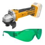 Ingco - Lithium-ion Angle Grinder Cordless With Safety Spectacles - Green