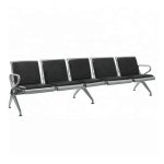 Airport Bench Indoor Waiting Room Seat Stainless Steel Upholstered Five Seater Flat Pack 302 X 67 X 82 Cm PF05A-BLACK