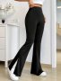 Split Hem Flare Leg Pants Casual Solid Color High Waist Forbidden Pants For Spring & Summer Women's Clothing