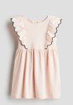 Flounce-trimmed Jersey Dress - Light Pink