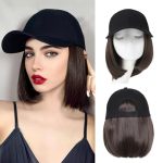 Hat Wigs For Women Baseball Cap With Hair Extensions Short Straight Bob Hairstyle Caps With Hair Attached Adjustable Baseball Ca
