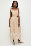 Tie Detail Fit & Flare With Embroidery - Natural