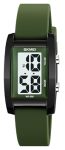 Gosasa Fashion Women's Men's Digital Watch Unisex Big Numbers Dial Rectangular Face Waterproof Silicone Strap LED Watches Green
