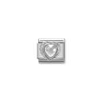 Composable Classic Link Heart-shaped Faceted White Stone And Silver