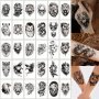 30pcs Temporary Tattoos - Waterproof Realistic Skulls Dragons Tigers & More - Perfect For Parties & Body Art