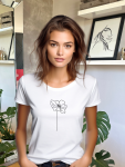 Lined Flower Fitted Tee - White - Xlarge