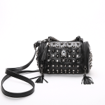 Ladies Pu Leather Studded Skull Clutch Bag - Black Studded