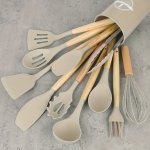12PCS SET Silicone Utensil Set Kitchen Utensil Set Safety Cooking Utensils Set Non-stick Cooking Utensils Set With Wooden Handle
