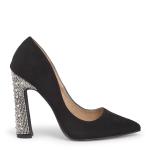 Black Suede Diamante Court Heels