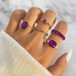 5PCS Vintage Versatile Faux Amethyst Rhinestone Ring Set Ladies Knuckle Rings Birthday Gift