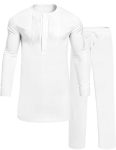 Oyozone Men's Fashion Clothes African Shirt And Pant Suit Dashiki Long Sleeve Casual Outfits Pockets White