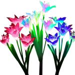 2 Piece LED Solar 4 Head Purple Lilly Flower Lawn Light