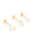Goldair Gold Plated Surgical Steel Cubic Zirconia Leaf Flat Back Earrings 3-PACK