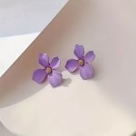 1PAIR Purple Flower Stud Earrings Alloy Earrings Elegant Style Jewelry Trendy Gift For Women