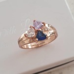 CRI102345 - Personalized Names & Birthstone Hearts Ring Rose Gold Plated 925 Sterling Silver