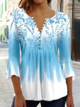 Floral Print Button Front T-Shirt Casual Flared Sleeve T-Shirt Women's Clothing