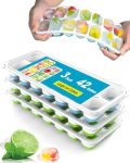 3 Pack Ice Cube Trays With Lid For Freezer Flexible Silicone Bottom For Easy Release Stackable Space-saving Ice Molds 1.2" Cubes