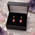Gold Stainless Steel With Red Evil Eye Earrings