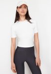 Extra Thin Fabric Crew Neck Knitted Sports Top blouse - White