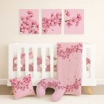 Floral Cot Bedding Set Cherry Blossom Pink Background No Blur