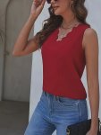 Scallop Trim V Neck Blouse Casual Solid Color Sleeveless Top For Spring & Summer Women's Clothing
