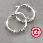 S925 Sterling Silver Hoop Earrings Minimalist Geometric Twist Circle Hoop Earrings Classic Style Earrings Jewelry 2.2G 0.08OZ
