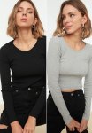 2-PACK Crop Knitted Blouse - Black & Grey