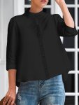 Solid Color Single-breasted Blouse Casual Three-quarter Sleeve Blouse For Spring & Summer Women's Clothing