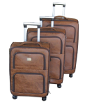 Smte Brown Pu Leather 3-PIECE Luggage Set With Spinner Wheels And Built-in Lock With Keychain