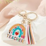 1PC Romantic Racecourse Rainbow Tassel Keychain Couple's Best Friend Birthday Gift Teacher's Day Thanksgiving Painted Wood Penda