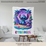 Personalised Fleece Blanket Stitch Beach Holiday Blanket
