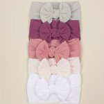 5PCS Creative Elegant Cute Soft Nylon Bow Elastic Headband Decorative Hair Accessories Photography Props For Baby Girls Ideal Ch