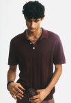 Regular Fit Textured-knit Polo Shirt - Burgundy