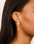 Goldair Gold Plated Cubic Zirconia Flower & Leaf Pearl Chain Drop Earrings
