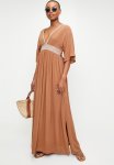 Edit Angel Sleeve Tunic With Embroidery - Brown