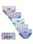 5 Pcs Boy's Cute Car & Plane Print Triangle Briefs Soft & Comfy Cotton Underwear Set For All Season Wearing