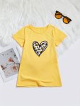 Leopard Heart Print Short Sleeve Tee Dress For Girls - Comfy & Casual Dresses For Daily Party Holiday Gift