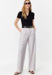 High Waist Wide Leg Striped Woven Trousers - Grey