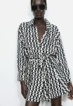 Tie-belt Shirt Dress - Black patterned